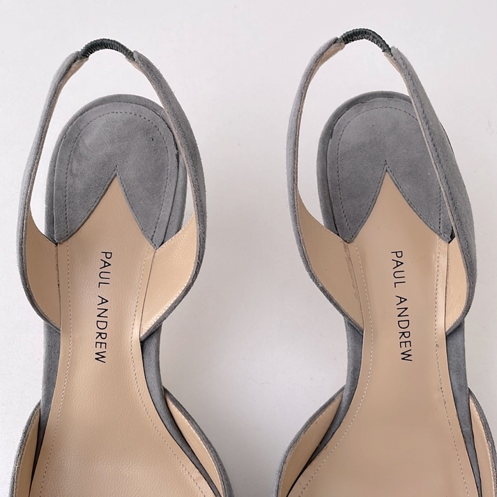 Paul Andrew Light Grey Suede Kitten heel Slingback - Picture 3 of 16